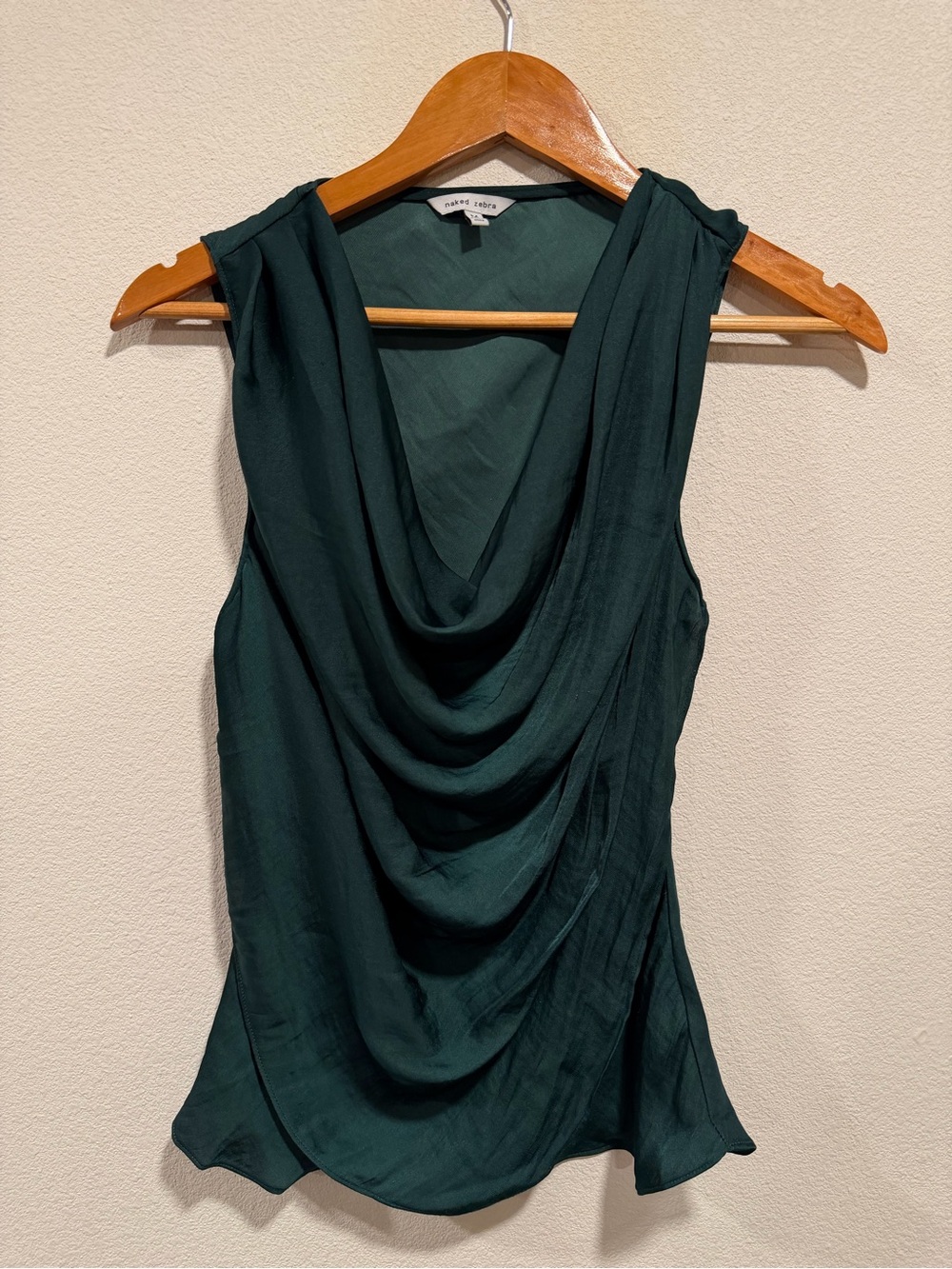 Naked Zebra Dark Green Draped Cowl Neck Sleeveless Top